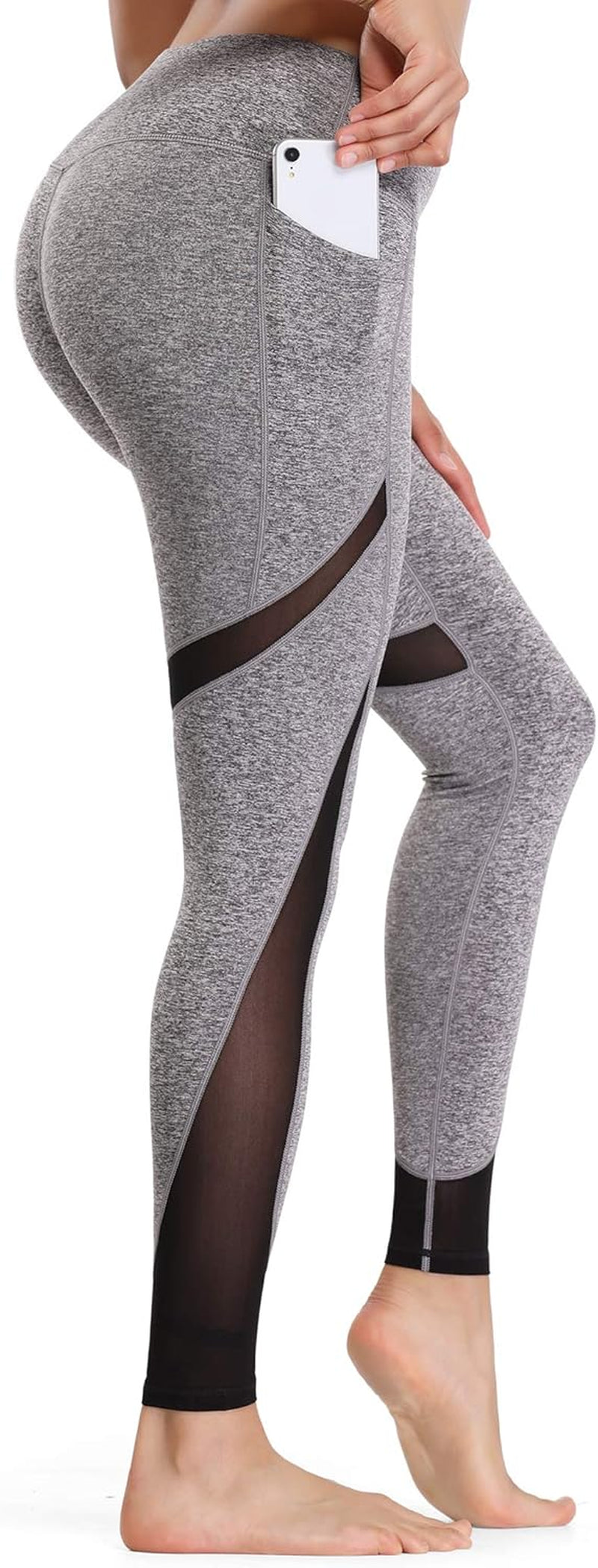 Women'S Mesh Yoga Leggings with Side Pockets Tummy Control Workout Running Capris High Waist Yoga Pants