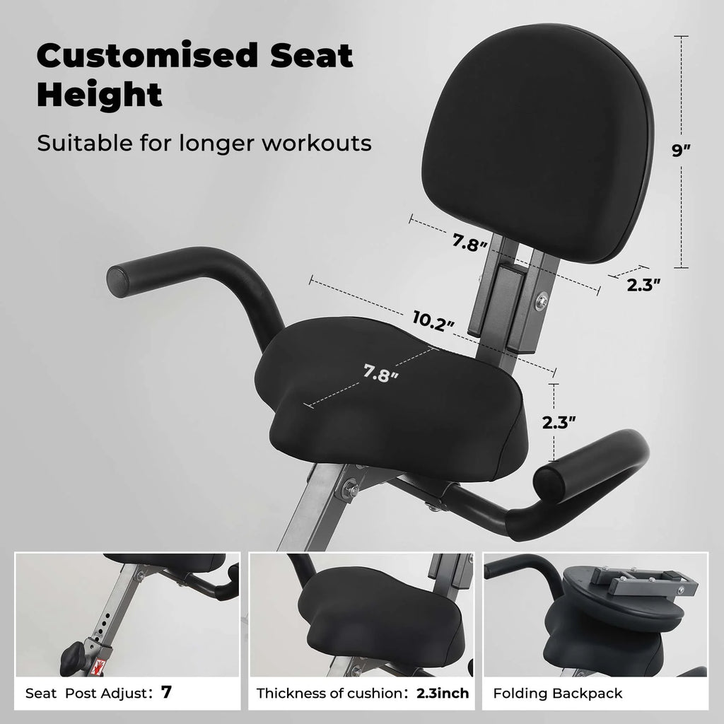 Folding Exercise Bike 4 in 1 Magnetic Stationary Recumbent Bike 10 Level Resistance for Home Use with Arm Resistance Bands